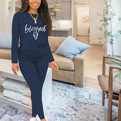 Women's long sleeved round neck blessing printed T-shirt and tight pants - Empire P.E