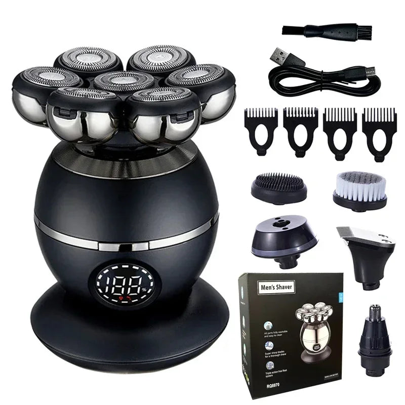 Newest 5-in-1 Electric Shaver 7D Floating Cutter Head Bald Hair Clipper Wireless Charging Men Nose Trimmer Electric Beard Razor - Empire P.E