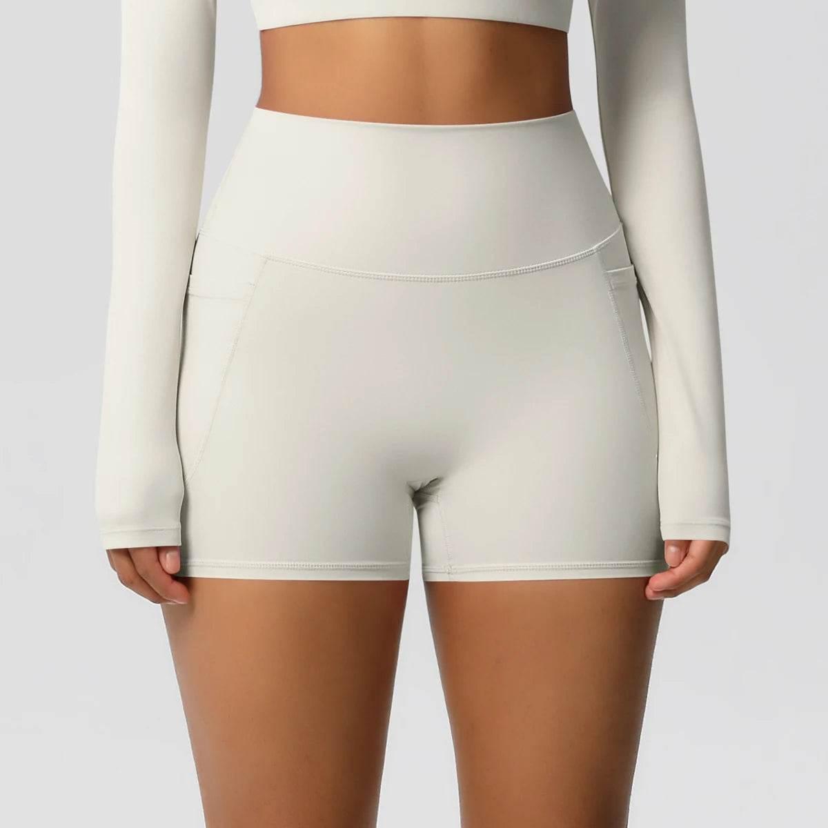 Women Sports Short With PocketedYoga Legging Shorts Squat Proof High Waist Fitness Tight Shorts Quick Drying Cycling Workout Gym - Empire P.E