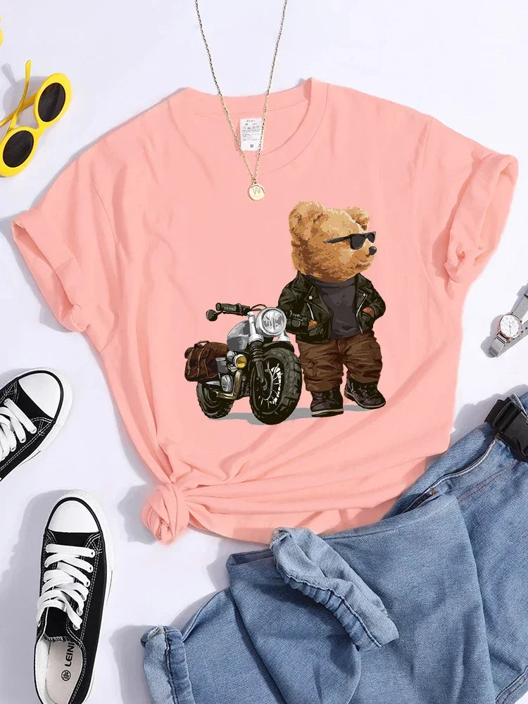 Motorcycle Teddy Bear Wearing Sunglasses Tshirt - Empire P.E