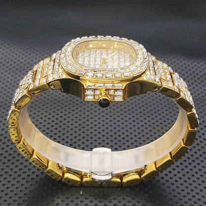 Luxury Iced Out Watch For Men Hip Hop Diamond Silver Quartz reloj hombre High End Dive Stainless Steel Male Watches Dropshipping - Empire P.E