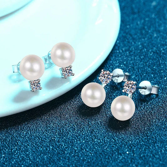 8mm Freshwater Pearl Pendant 0.9ct/set Moissanite Jewelry Sets D Color - Empire P.E
