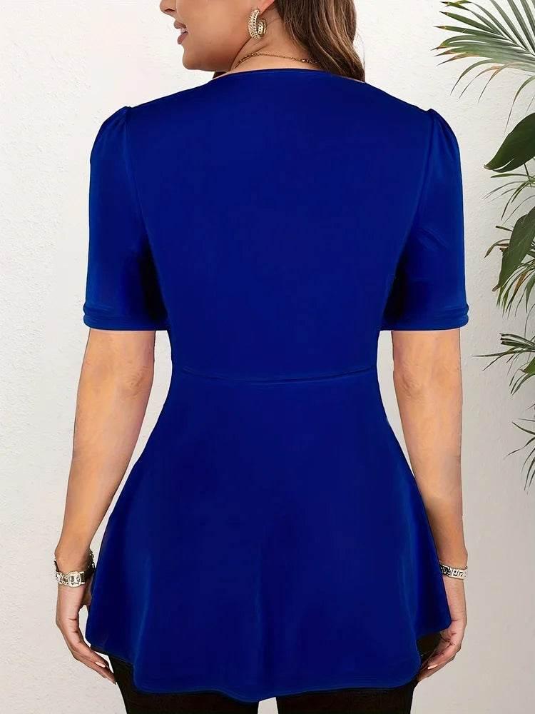 Fashion Women Plus Size Elegant Short Sleeve T shirt V-Neck Ruched Sexy Office Lady Casual Slim Summer Casual Fashion Tee Tops - Empire P.E