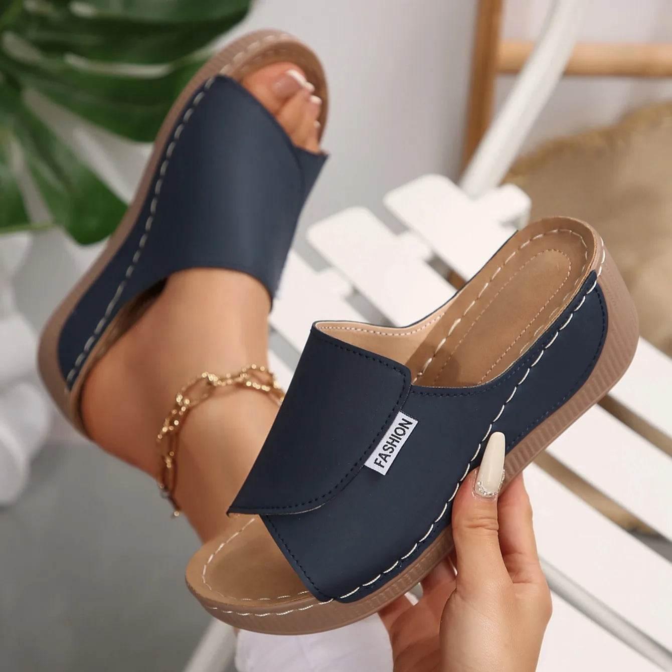 Women Wedge Slippers Summer 2025 New Fashion Slippers Open Toe Breathable Sandals Comfortable Buckle Woman Shoes Slides Women - Empire P.E
