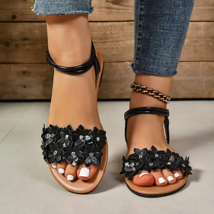 Flower Decoration Flat Sandals - Empire P.E