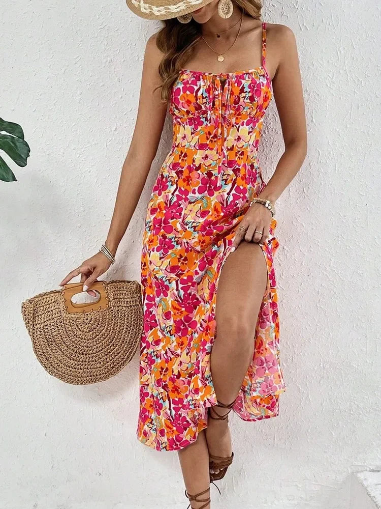 New Summer Women's Printed Lace-up Dress - Empire P.E