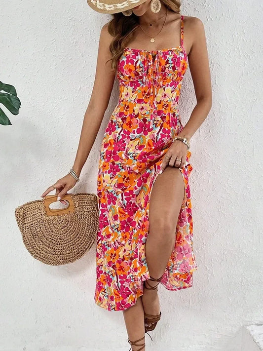 New Summer Women's Printed Lace-up Dress - Empire P.E