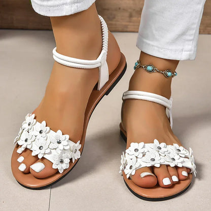 Flower Decoration Flat Sandals - Empire P.E
