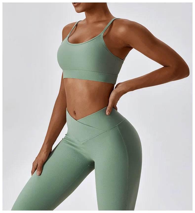 2PCS Seamless Yoga Set Gym Clothes Sportswear Yoga Suits For Women Fitness Rib Tracksuits Sports Bra Gym Leggings Sports Suits - Empire P.E