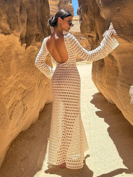 Sexy Knit Mesh Backless Beach Maxi Dress 2025