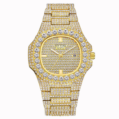 Wholesale Men Women Diamond Iced Out Watch Stainless Steel Big Crystal Stone Quartz Wristwatches for Mens Full Paved - Empire P.E