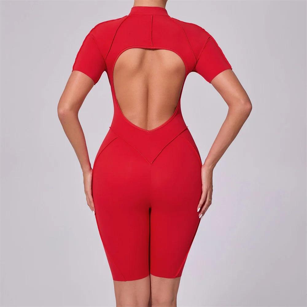 Pad Yoga Jumpsuit Short Sleeve Zipper Sports Wear Gym Fitness - Empire P.E