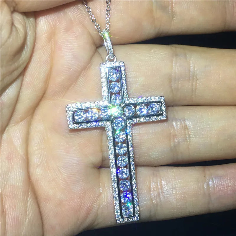 Luxury 925 Sterling Silver Cross Pendant Necklace