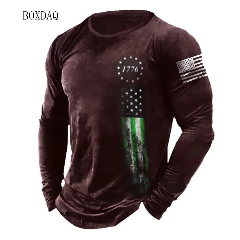 American Flag Pattern Men T-shirts Long Sleeve 3d Print - Empire P.E