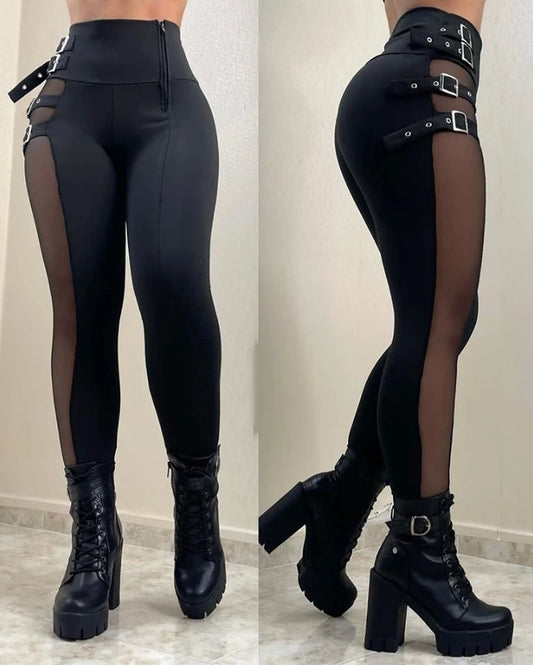 Women's Sexy Pants 2024 Spring Fashion Mesh Panel