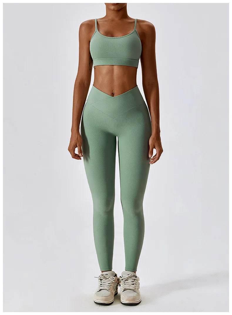 2PCS Seamless Yoga Set Gym Clothes Sportswear Yoga Suits For Women Fitness Rib Tracksuits Sports Bra Gym Leggings Sports Suits - Empire P.E