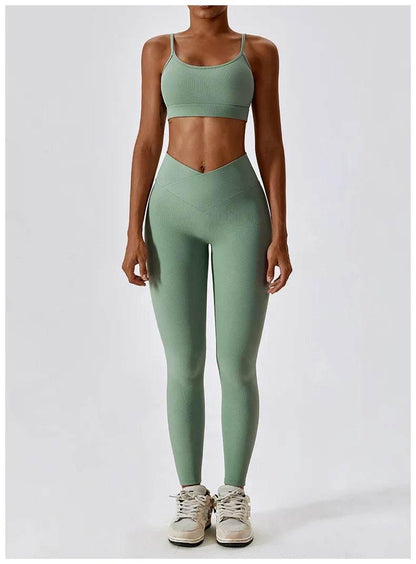 2PCS Seamless Yoga Set Gym Clothes Sportswear Yoga Suits For Women Fitness Rib Tracksuits Sports Bra Gym Leggings Sports Suits - Empire P.E