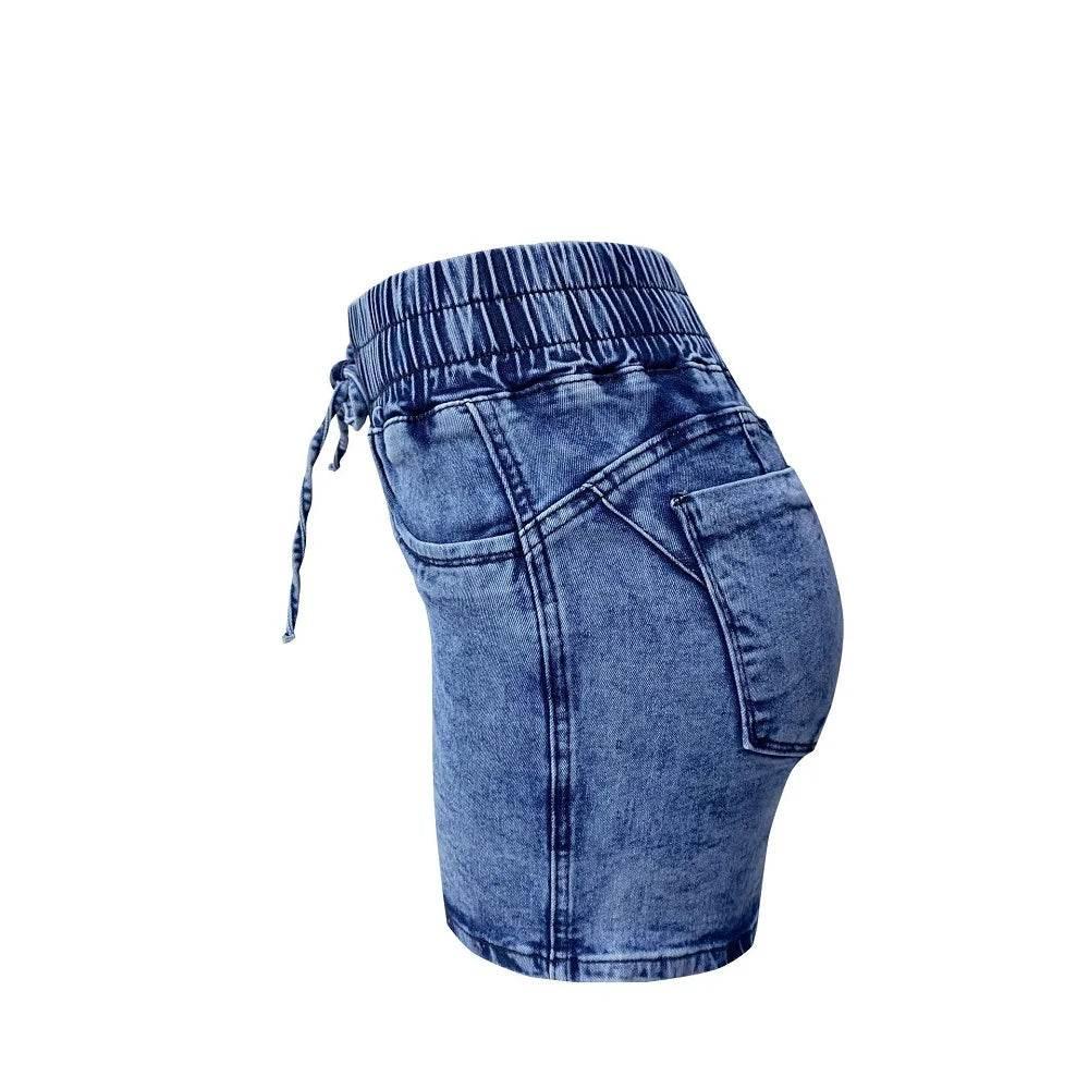 Women Summer Denim Shorts Ladies Elastic Waist Bandage Jeans Skinny Short Pants Feminina - Empire P.E