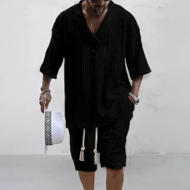 Summer Casual Knitted Two Piece Men's Outfit Set