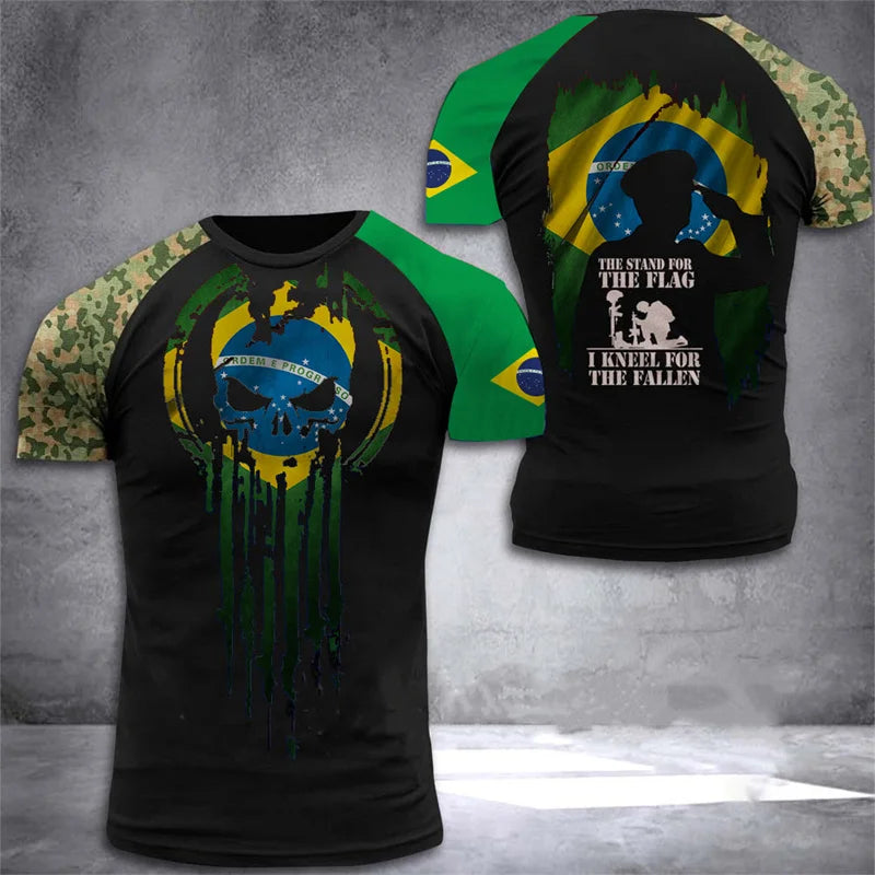 Brazil Flag Men's T-Shirt 3D Print Brazilian T Shirt Summer Oversized Jersey Camo Veterans Short Sleeve Sports Tactical Tee Tops - Empire P.E