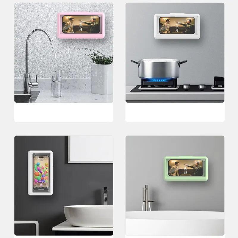 Bathroom Waterproof Phone Holder Home Wall Phone Case Stand Box Self-adhesive Touch Screen Phone Bracket Shower Sealing Storage - Empire P.E
