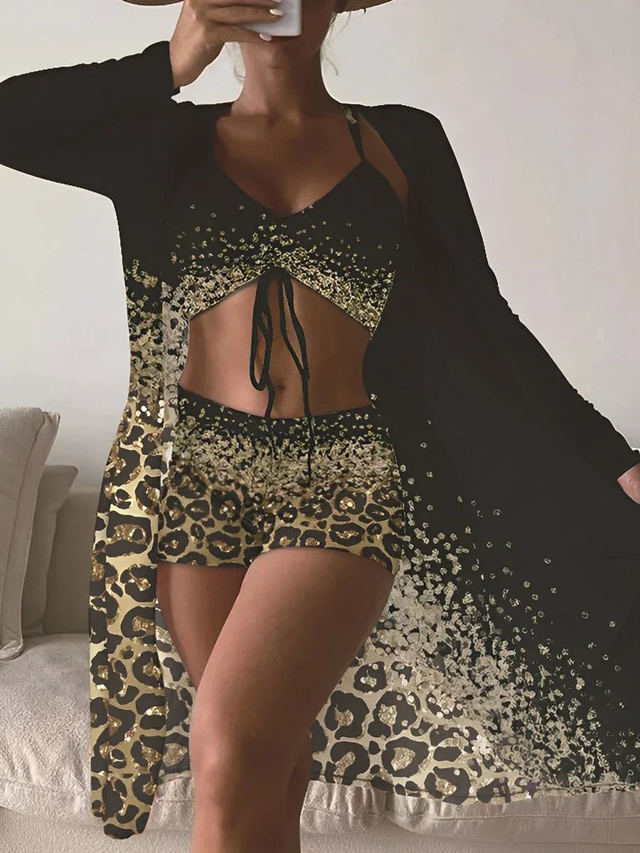 3 Pieces High Waist Bikini 2025 Printed Swimsuit