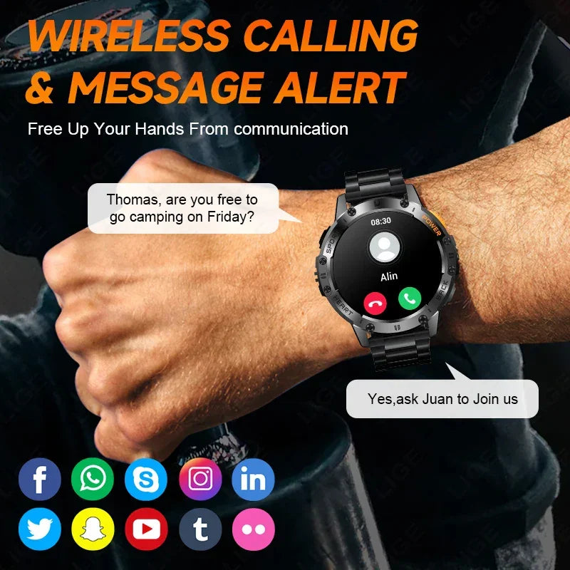 For Android ios New AMOLED Smart Watch Men with Flashlight