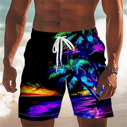 2025 Summer 3D Printed Coconut Trees Graphic Swimming Trunks