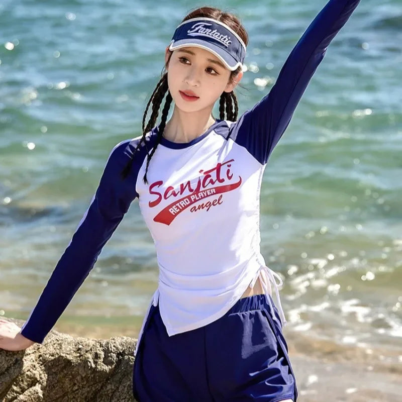 Long Sleeved Split Conservative Sporty Sun Protection Swimsuit