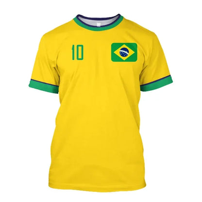 Brazil Jersey Men's T-shirt O Collar Oversized Men's and Women's 3D Printed Brazilian Flag Select Soccer Short-sleeved Team Shir - Empire P.E
