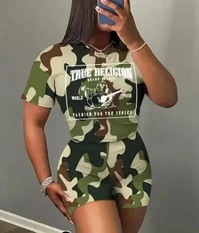 Short Sleeve Crop Tops Casual Shorts Matching Set - Empire P.E