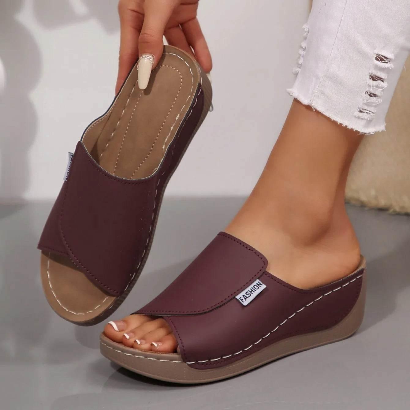 Women Wedge Slippers Summer 2025 New Fashion Slippers Open Toe Breathable Sandals Comfortable Buckle Woman Shoes Slides Women - Empire P.E