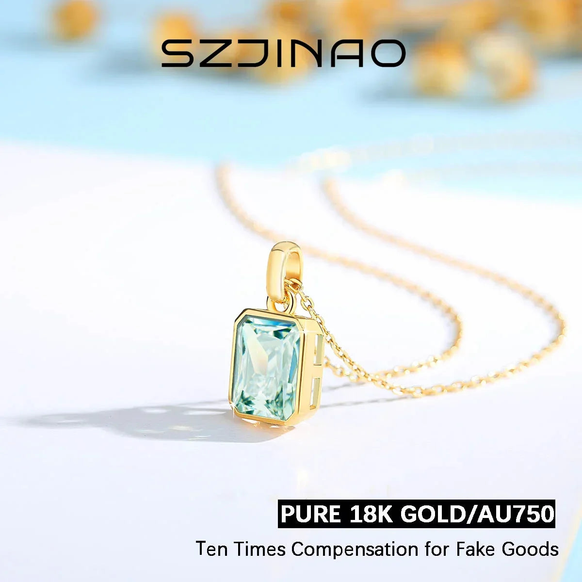 8*10mm Moissanite Necklace Real 18K Gold Pendant Colored Gemstone for Women - Empire P.E