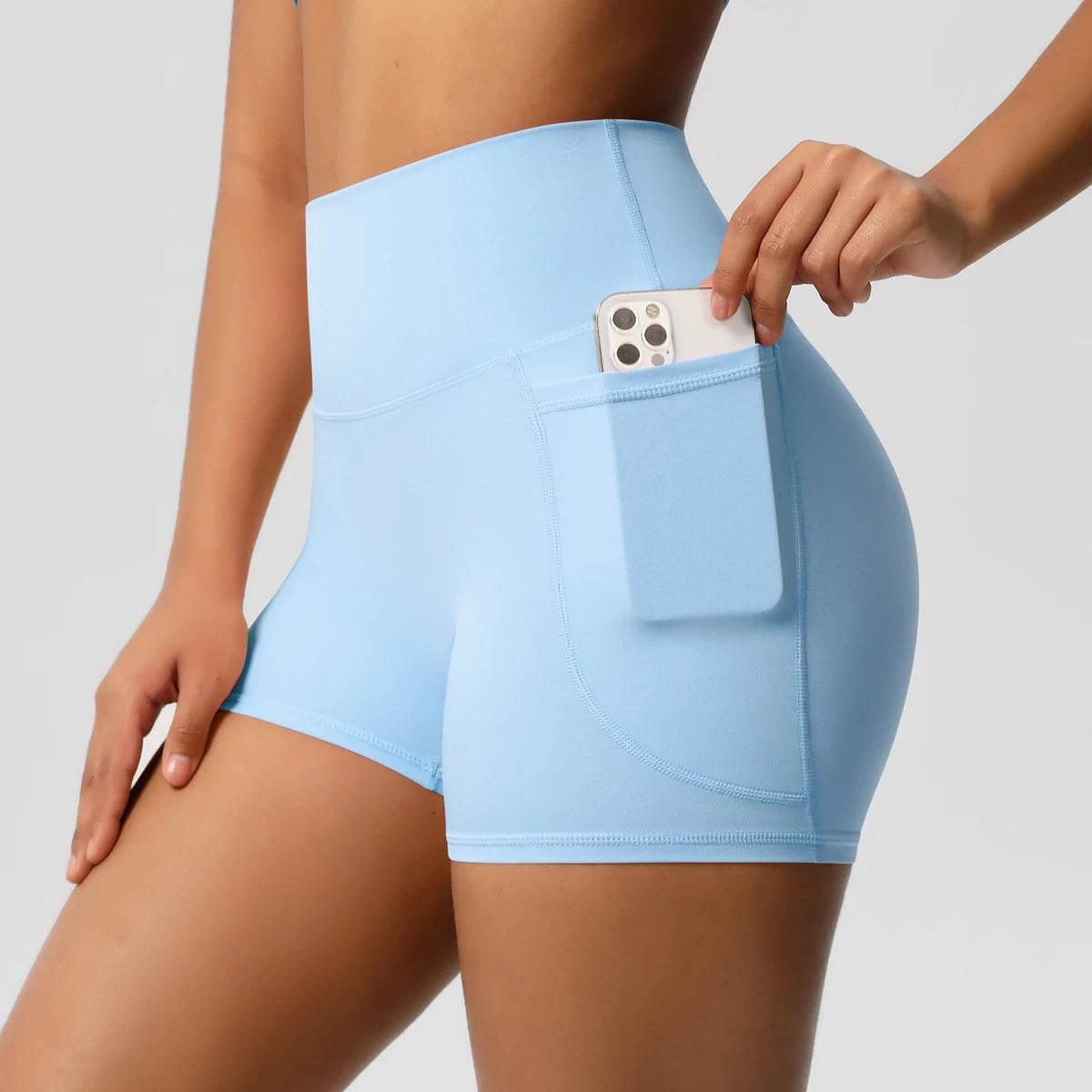 Women Sports Short With PocketedYoga Legging Shorts Squat Proof High Waist Fitness Tight Shorts Quick Drying Cycling Workout Gym - Empire P.E