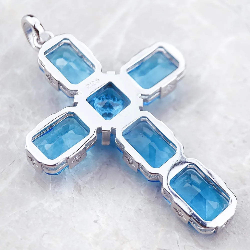 Pendant Cross With Large Aquamarine-Coloured Stones