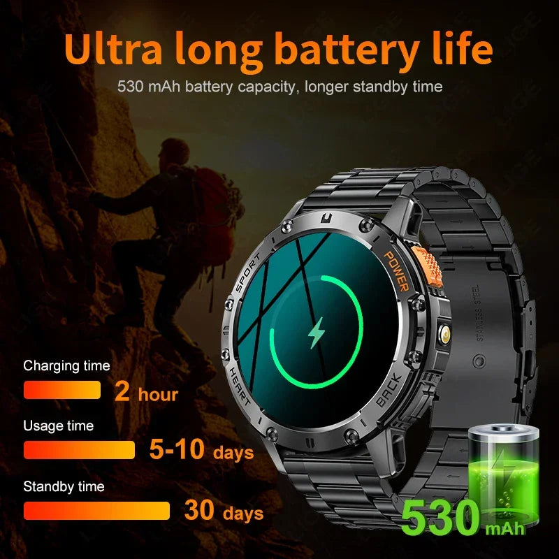 For Android ios New AMOLED Smart Watch Men with Flashlight