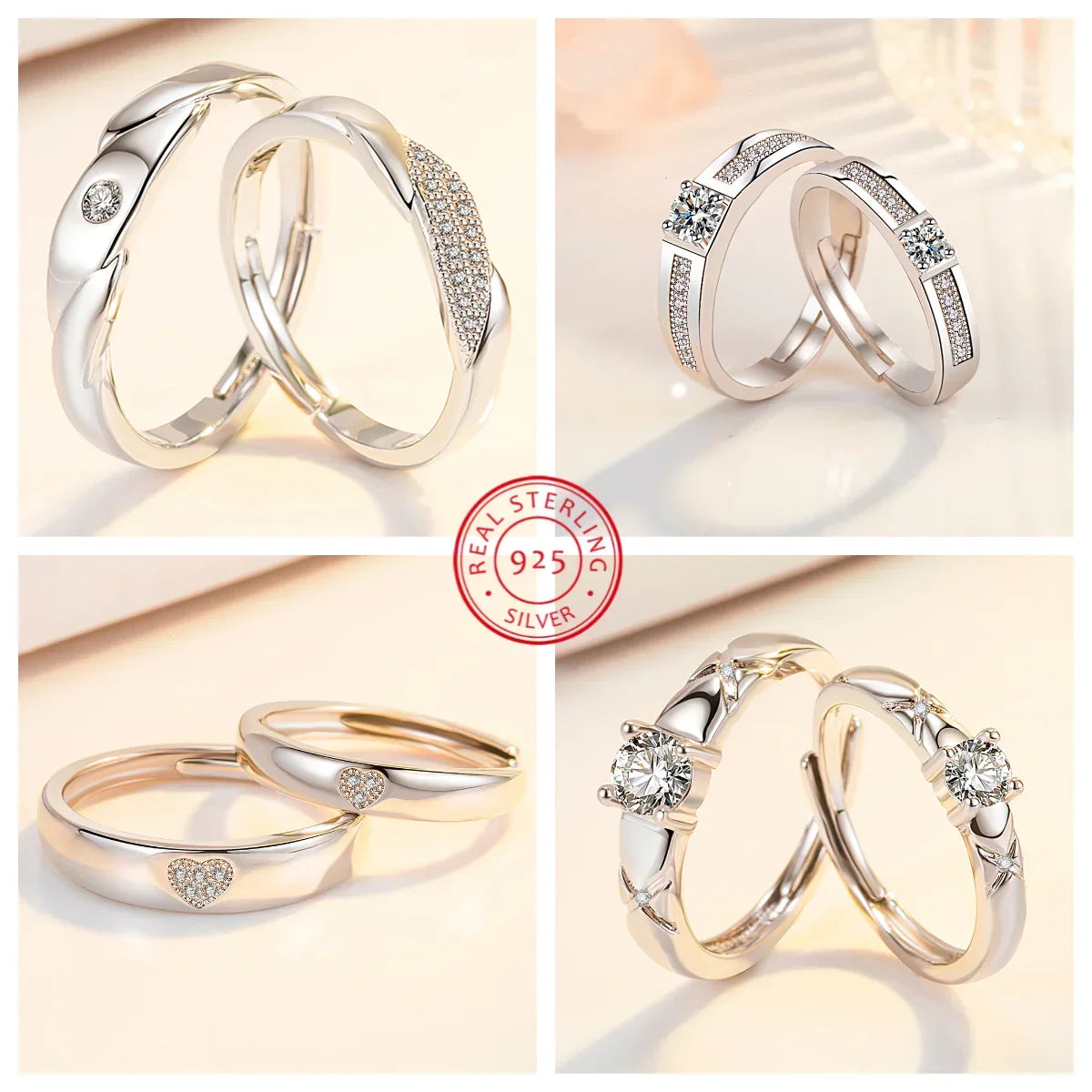NEW 925 Sterling Silver Moissanite Diamond Couple Rings - Empire P.E