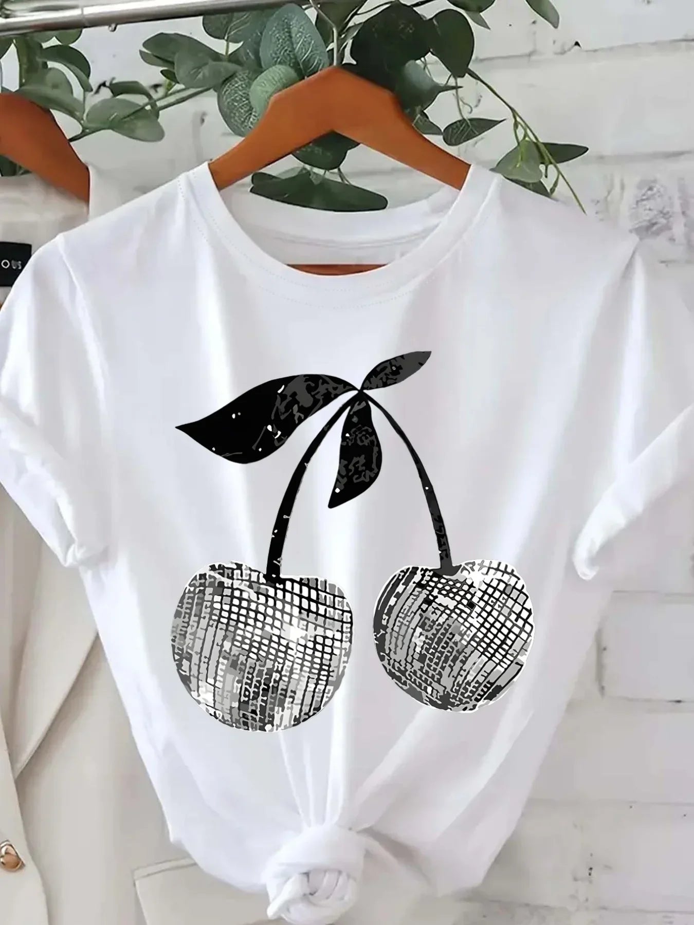 Silver Cherry Graphic Print T-Shirt - Empire P.E