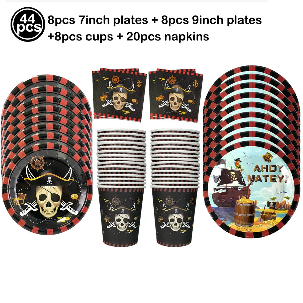 Pirate Party Decorations Dinner Plates Dessert Plates Cups Napkins Pirate Birthday Party Supplies for Kids Boys and Girls Party - Empire P.E