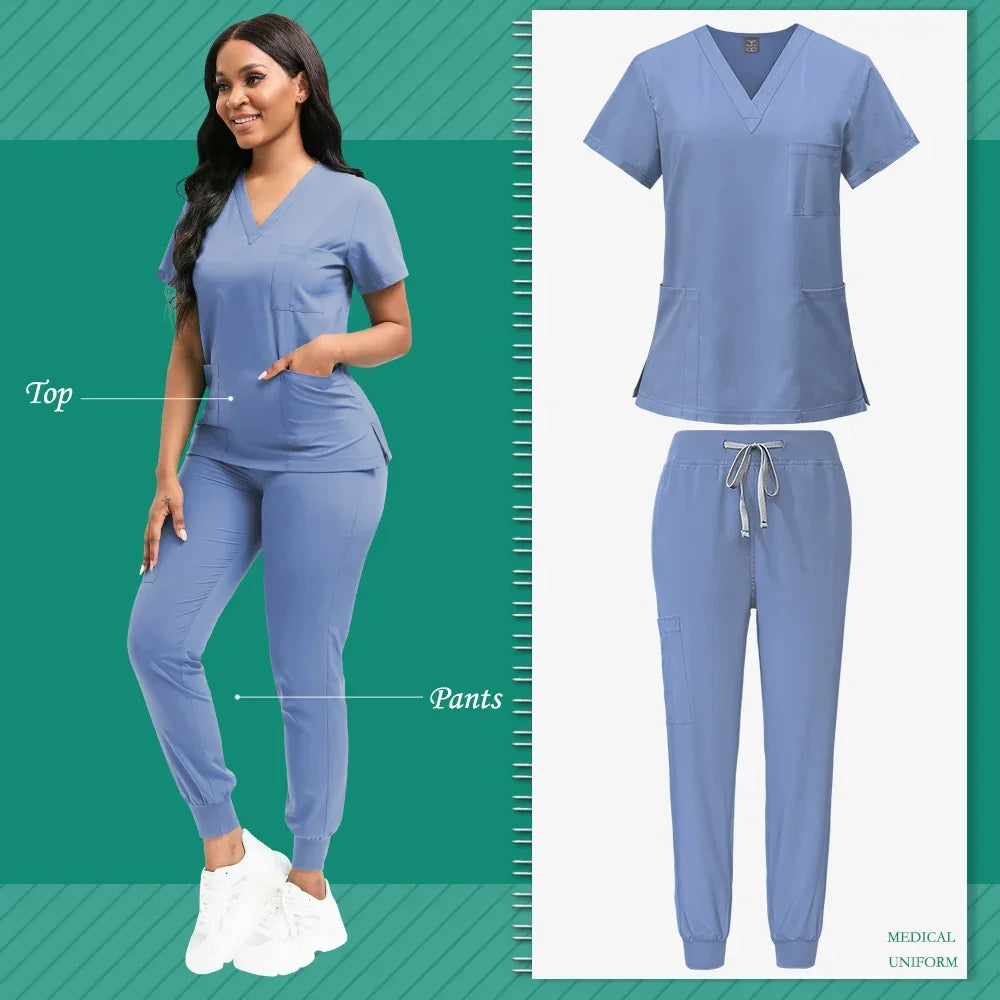 Women's Nursing Scrub Top Pants Medical Suit - Empire P.E