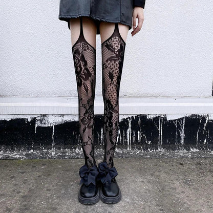 Floral Fishnet Sexy High Waist Open Crotch Lingerie - Empire P.E