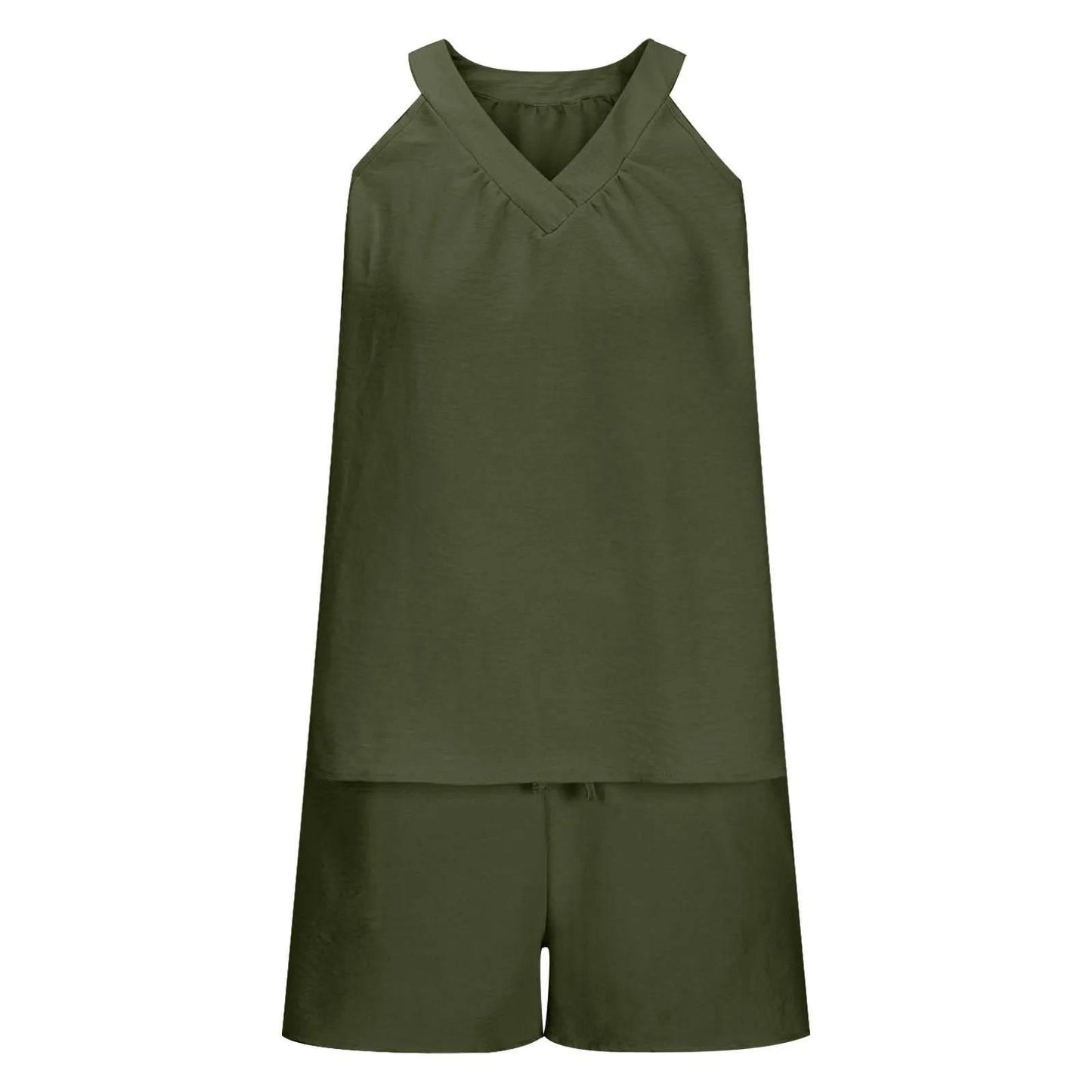 Women'S Summer Casual Suit New Urban Casual Women'S Solid Color Sleeveless Vest Elastic Shorts Home Clothes Two-Piece Set - Empire P.E