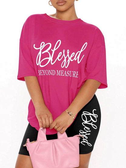 Plus size sets for women Summer 2 pieces Blessed printed offers and liquidation everything cheap elegant women's sets Short sets - Empire P.E