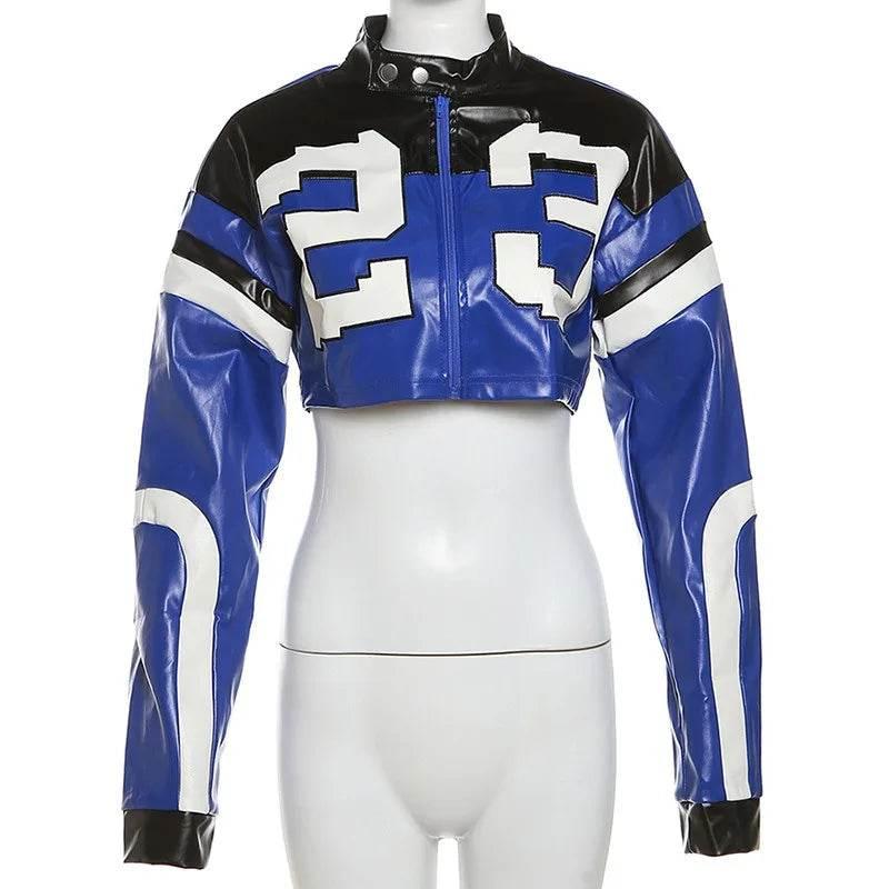 Streetwear Fashion Women Faux Leather New Jacket Letter Print Autumn Casual Sporty Wild Streetwear Uniform Trend Lady Crop Coat - Empire P.E
