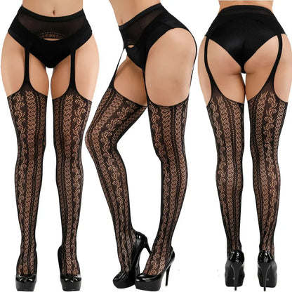 Floral Fishnet Sexy High Waist Open Crotch Lingerie - Empire P.E
