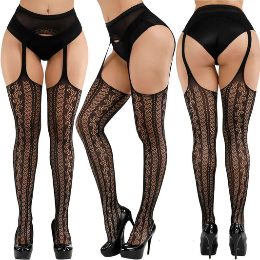 Floral Fishnet Sexy High Waist Open Crotch Lingerie - Empire P.E