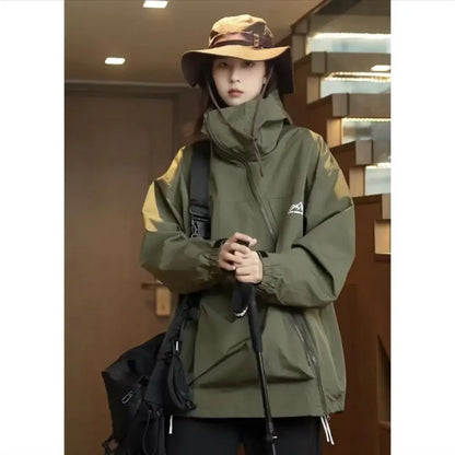 Outdoor Windbreaker Women Double Zipper Sweatshirt Hooded
