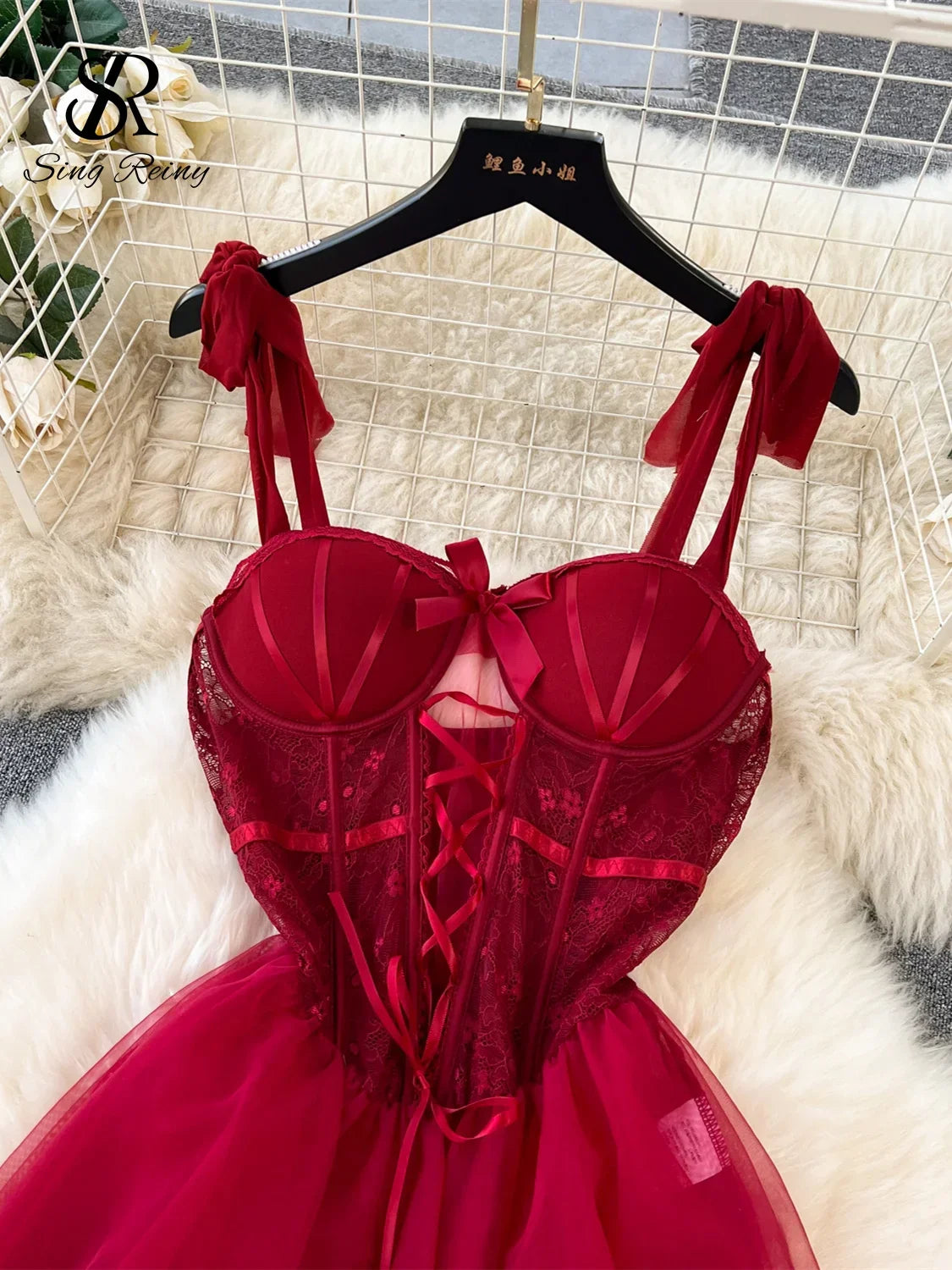 Christmas Sexy Pajamas Lace Splice Mesh - Empire P.E