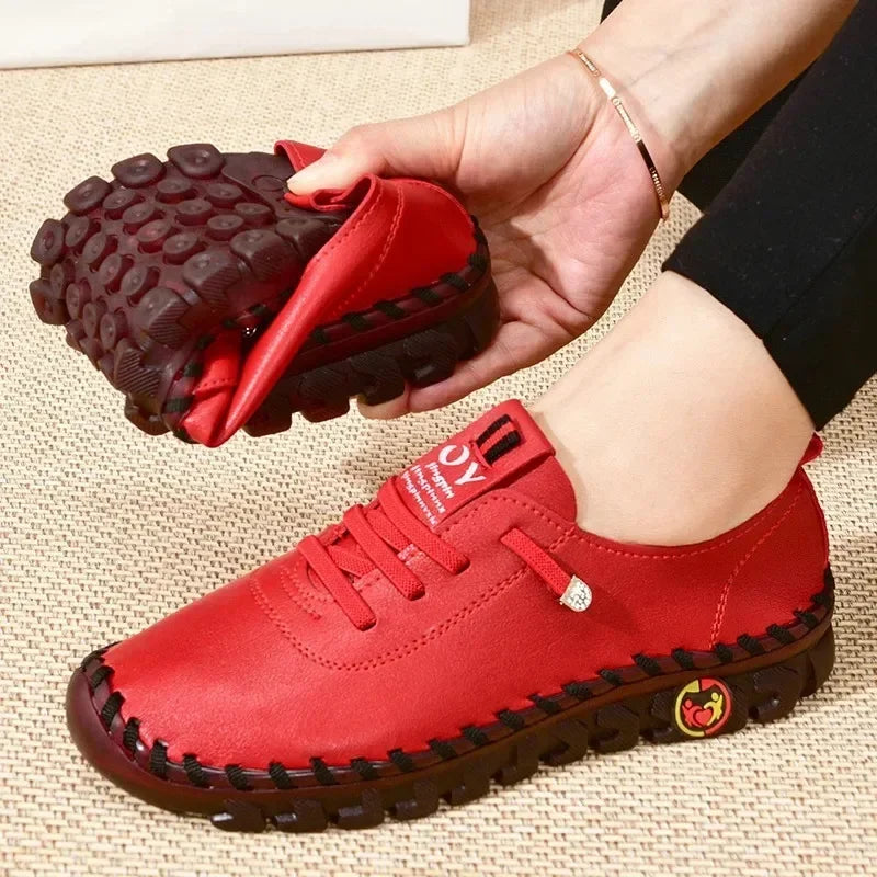 Leather Casual Vulcanized Female Shoe Soft Comfortable Flat Loafers - Empire P.E