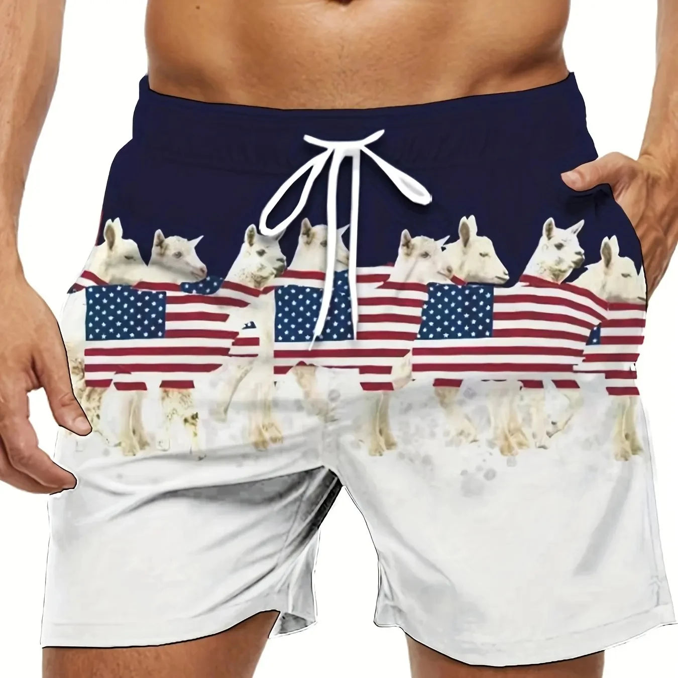 American Flag Print Swimwear Shorts